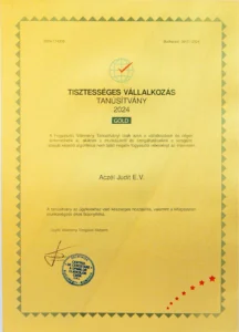 Tisztességes vállalkozás 2024 GOLD oklevél